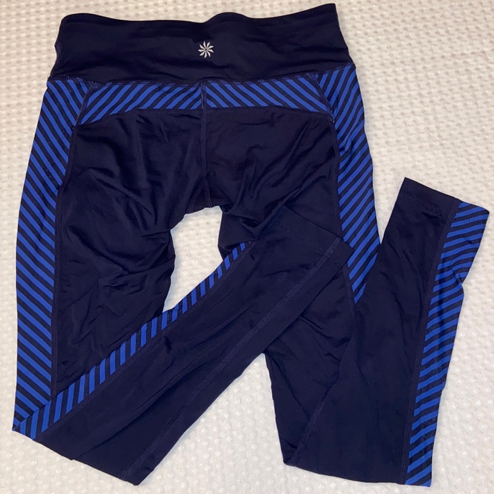ATHLETA Size XS Leggings Navy Blue Striped Running Yoga Gym